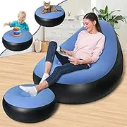 Inflatable Chair with Ottoman, Inflatable Couch for Adults with Flocked Surface, Comfortable Blow Up Air Chair, Waterproof Portable Air Sofa Inflatable Couch for Camping,Gaming (Without Pump)