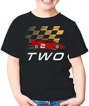 [SDVN] Kids 2nd Birthday Race Car 2 Years Old Funny Two Year Old Toddler Shirt Gift Boys Girls Youth T-Shirt (Black;XS)