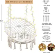 Hanging Macrame Hammock Chair Seat Swing 39FT LED Lights Indoor Outdoor