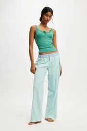 [Body] Body - Personalised Flannel Wide Leg Pant - Aqua haze flossy gingham S AQUA HAZE FLOSSY GINGHAM