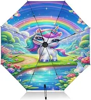 [RPLIFE] Windproof Travel Umbrella, Auto Open Close, Compact Umbrella, Backpack Purse Portable, Ideal for Women, Rainbow Unicorn