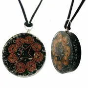 Orgonite Pendant Black Tourmaline Heart Copper Coil Gemstone Disc Reiki Energy