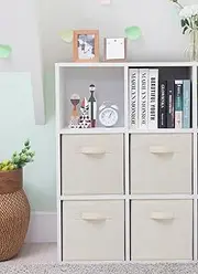 STORAGEIDEAS Storage Cubes, 11 Inch Cube Storage Bins, Set of 4, Fabric Foldable Storage Bins With Handles, Closet Storage Organizer Bins, Cubby Clothing Storage Baskets for Shelves, Beige