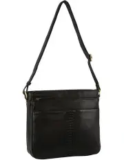 [PIERRE CARDIN] Leather Woven-Stich Design Crossbody Bag in Black