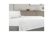 Algodon Bed 300TC 100% Cotton Fitted Flat Sheet White w Pillowcase