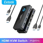 HDMI KVM Switch 2PCS Share 1 Monitor&4 USB3.0 Port 4K@60Hz DC 5V USB-C Power