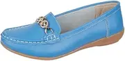 [Yinka Shoes] Ladies' Slip On Comfort Moccasin Leather Loafers with Gold Effect Strap and Diamante Detail