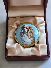 Exquisite Staffordshire Enamel Trinket Box Made in England Cocker Spaniel Dog