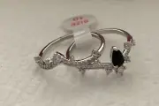 Bomb Party “Incredible Gaze” OG 2 Rings RBP 7457 Black Onyx CZ Rhodium Sz 10