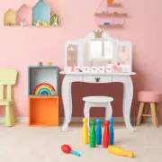 Kids Vanity Dressing Table & Stool Set 2 in 1 Princess Pretend Makeup Desk Chair