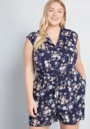 ModCloth Read It And Steep Romantic Floral Romper 4XL Elastic Waist Tie Button