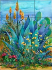 Southwest Tile Backsplash Susan Libby Agave Art Ceramic Mural SLA071