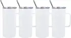 4 Pcs Sublimation Blank Skinny Tumbler 16 OZ White Mugs with Handle and Straw Do
