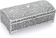 IGNPION Metal Jewellery Box Jewelry Display Case for Ring Necklaces Earrings Trinket Storage Organizer Case Antique Silver Mini Keepsake Box, Large