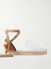 [Christian Louboutin] Christian Louboutin - Nanou Lace Tie-detailed Grosgrain-trimmed Leather And Canvas Espadrilles - White - IT39 IT 39 White