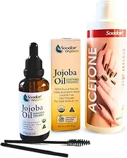 Soodox Acetone & Jojoba Oil Bundle | Gel Acrylic Nail Polish Remover 250mL + 100% Organic Jojoba Moisturiser For Fingers, Nail Strength, Cuticle Care | 100% Australian Made | Includes Brushes, Dropper Bottle