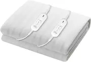 Giselle Bedding Electric Blanket, Queen Heated Blankets Heating Pad Throw Rug Underlay Fleece Wool Winter Washable for Bed, Fully Fitted 3 Temperature Levels Dual Remote Controllers White
