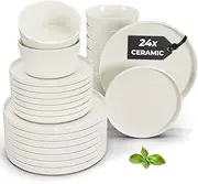 [MIAMIO] Dinnerware Sets for 8/24-Piece Modern Stoneware Dish Set/Tableware – Dishwasher and Microwave Safe – Luxe Collection (White, Dishware Set (24x))