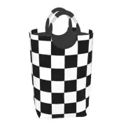 Black and White Chessboard Laundry Basket with Handles Checkered Laundry Hamp...