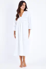 Elizabeth White Cotton Nightdress--LINU-ELIZABETH