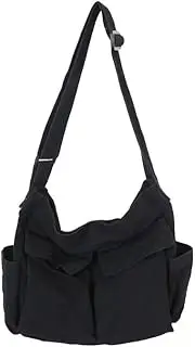 [Pooyikoi] Canvas Messenger Bag Large Crossbody Bag with Multiple Pockets Canvas Shoulder Tote Bag for Women and Men