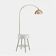 Modern Table & Lamp Combo with LED Bulb, Desk Lamp with Wireless Charging Pad and USB Port, Modern End Table with Floor Lamp for Bedroom, Living Room, Office Standing Light(White)