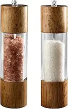 Nedyfix 2Pcs Advanced Acrylic Salt and Pepper Grinder, Wooden Pepper Grinder, Durable Ceramic Grinder with Adjustable Thickness for Grinding
