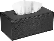 Sumnacon Tissue Box Cover Rectangle Tissue Box Stylish PU Tissue Box Holder with Magnetic Bottom, Decorative Leather Tissue Cover for Living Room Bathroom Table Desk Home Office Car, Black