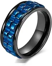 [Generic] Black Blue Gear Spinner Rings Stainless Steel Gear Ring High Polish Anxiety Ring Anti Spinning Cool Stress Relieveing Rings For Men