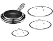 HexClad Hybrid Stainless Steel 6 Piece Frying Pan Set with Lids - 8, 10, 12 in
