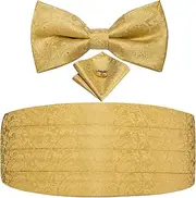 [Dubulle] Mens Cummerbund and Pre tied Bow Tie Pocket Square Cufflinks Set