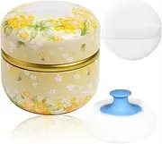 WEMEGA Body Powder Case with Powder Puff Powder Container Tea Box for Baby and Women Powder Puff and Powder Case for Travel (Yellow Flower1)