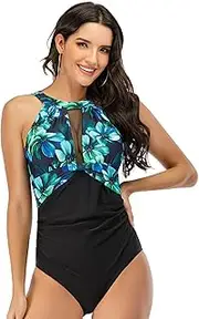 [GDYJP] Womens One Piece Swimsuits Tummy Control Bathing Suits High Neck Ruched Monokini Swimwear (Color : F, Size : Small)