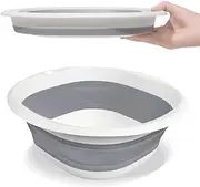 3.5L Collapsible Washing Up Bowl Folding Hand Wash Basin Plastic Washing Up Bowl Retractable Water Storage Basin Portable Food Storage Camping Bowls Multipurpose Outdoor Travel Basins (Grey, S)