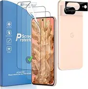 【3+1 Pack】T Tersely Screen Protector for Google Pixel 8 (6.2 inch) with Camera Lens Protector, Support Fingerprint Unlock Full Cover HYDROGEL Aqua Screen Protector Curved for Google Pixel 8 6.2 inch