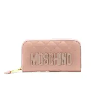 在飛比找momo購物網優惠-【MOSCHINO】莫斯奇諾 經典菱格紋縫線LOGO長夾 裸