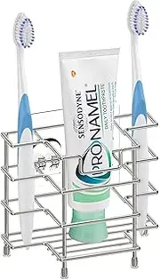 Linkidea Self-Adhesive Toothbrush Holder, Stainless Steel Toothpaste Stand, Countertop/Wall Mount 3 Slots Organizer Compatible with Colgate Extra Clean, Oral-B CrossAction (Brushed Nickel)