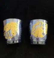PartyLite Blue With Gold Color Leaf Candle Holder Votive 3 1/4” X 2.5” wide