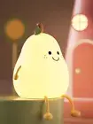 !Cute Pear Night Light Silicone Pear Nursery Lamp Baby Dimmable Bedside Lamps•