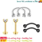 6PCS Piercing Rings Bar Labret Horseshoe Eyebrow Zirconia Gem Lip Body Jewellery