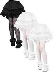 [Fourluoo] 3 Pairs Girls Lace Tights Kids Sheer Fishnet Stockings Toddler Stockings Cute Pattern Hollow Dance Pantyhose