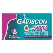 Gaviscon Dual Action Chewable Tablets Heartburn and Indigestion Relief Mixed Berry 48 Pack