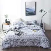 Silky Soft Cotton Duvet Cover 3 Piece Queen Size Set - Blue Geometric Western...