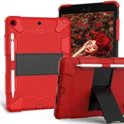 Silicone+PC Case 3-Layer Anti-fall Protective Cover Tablet Stand For iPad 7 10.2 inch(2019)-3red black