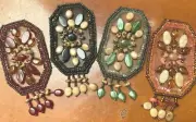 Octagon Applique 3.3/4"x1 7/8" Beads Glass Sequins Dangly Hand Sewn1pc