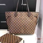 99新 二手 路易威登 LV NEVERFULL MM 棕棋盤格 托特包/購物袋/手提包/單肩包 中號 N41358