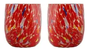 Pair of Murano Glasses Drinking Art Tumblers Red Handmade Multi Millefiori