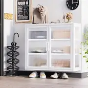 Luxsuite Wall Mounted Cabinet with Clear Door Dispaly Cabinet Shower Hanging Storage 3 Tier Adjustable Shelf & Tempered Glass Doors for Kitchen Dining Room Living Room Bathroom Laundry Room White