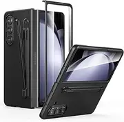 [Foluu] Slim Fit Case for Samsung Galaxy Z Fold 5 with Pen Holder & Front Built-in Screen Protector, Ultra Thin Matte PC Protective Cover for Samsung Galaxy Z Fold5 5G 2023 (Black)