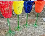 Neiman Marcus Nouveau-style Confetti Art Glass Tulip Wine Glasses Set/4
